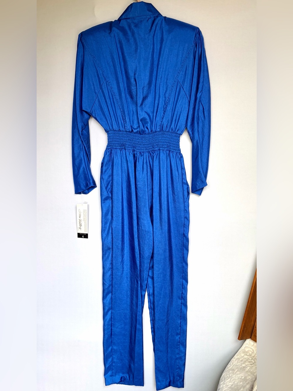 VTG 80s Joan Walters Parachute Jumpsuit Size 4 Petite Cobalt Blue Western NOS - Picture 16 of 16